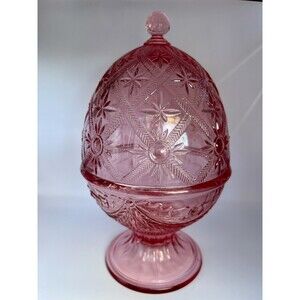 L. E. Smith Glass Pink Alexandra Egg Covered Dish Hard To Find Original Sticker